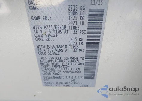 2015 Infiniti Qx60 from USA, damaged, VIN 5N1AL0MM6FC554557